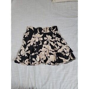 Womens Cabi Black/Tan Floral Ruffled Mini Skirt Size Med